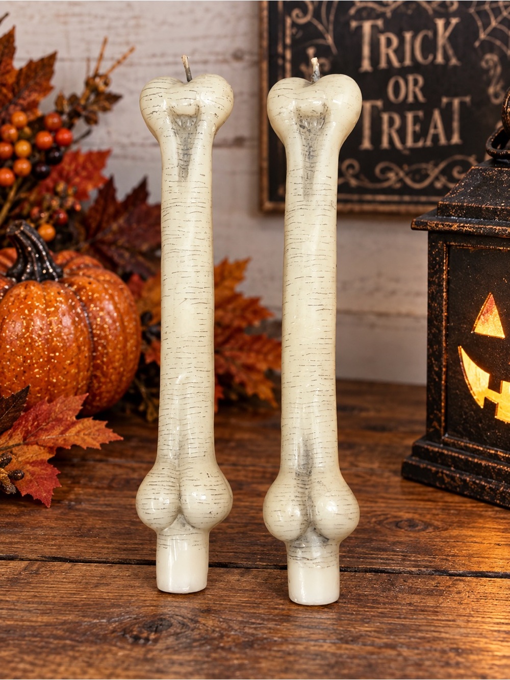 Vintage Walmart Skeleton Bone Taper Candles 2 Pack Halloween Gothic Spooky Decor